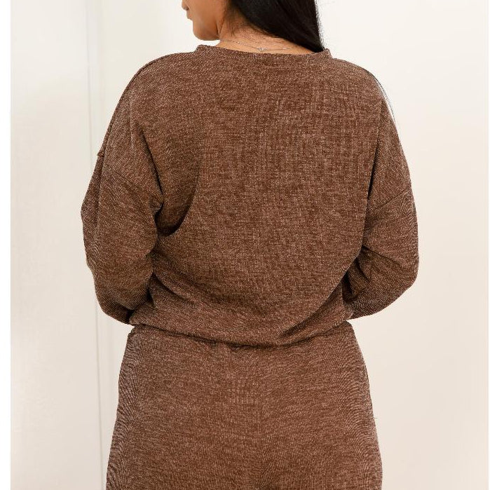 Conjunto Femenino Lanzinha Ribi canelada 2 Peças Blusa e Pantalona plus size