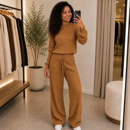 Conjunto Paty — Blusa e Calça Canelada em Tricot | Oferta de Inverno