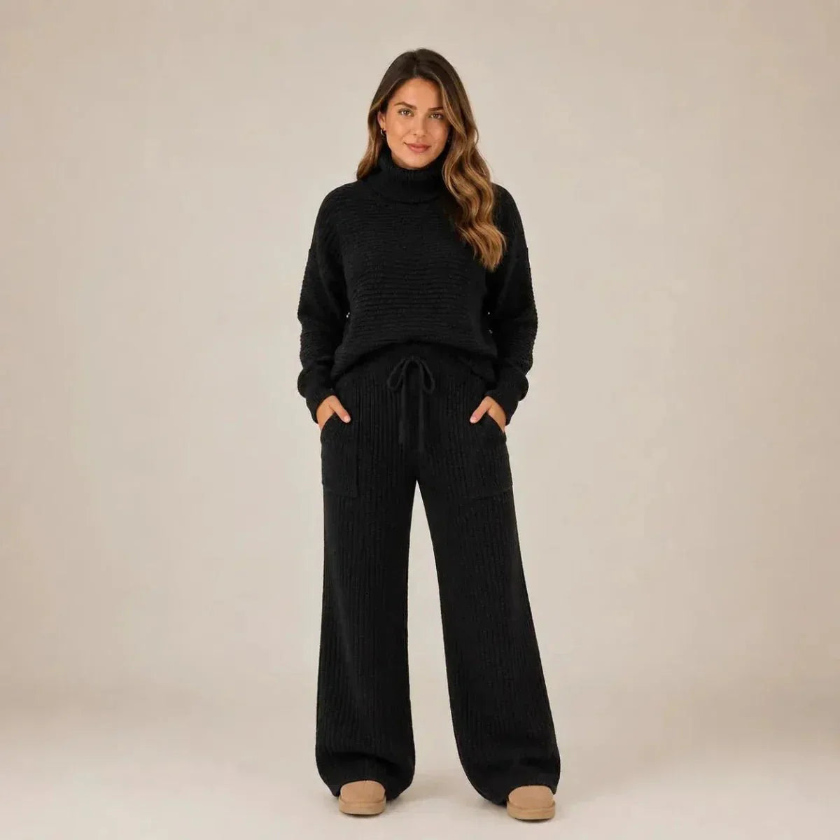(KIT COM 2) Conjunto Tatiana de Tricot Mousse (Blusa Gola Alta + Calça)
