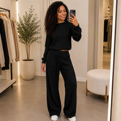 Conjunto Paty — Blusa e Calça Canelada em Tricot | Oferta de Inverno